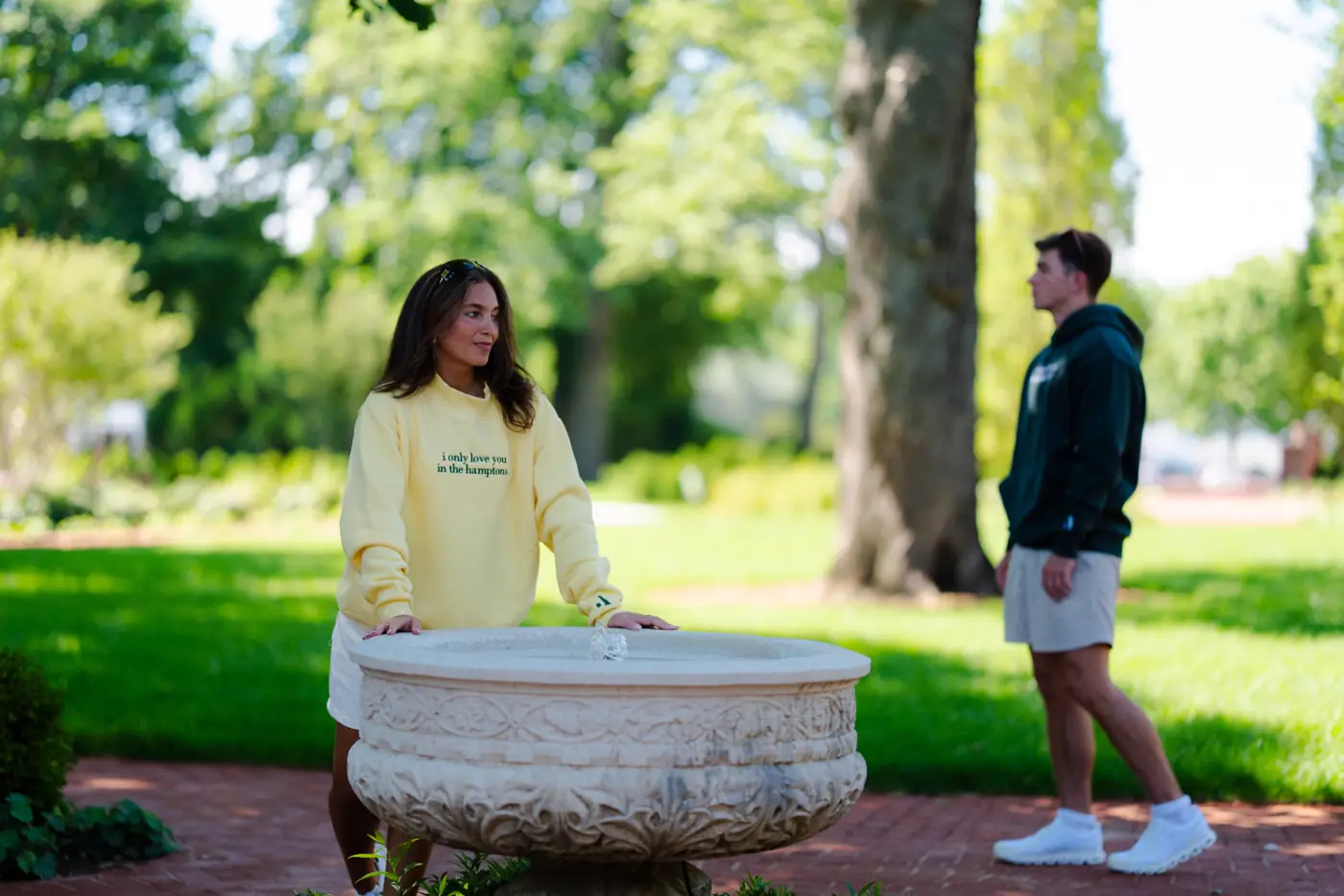 Two around the garden fountain